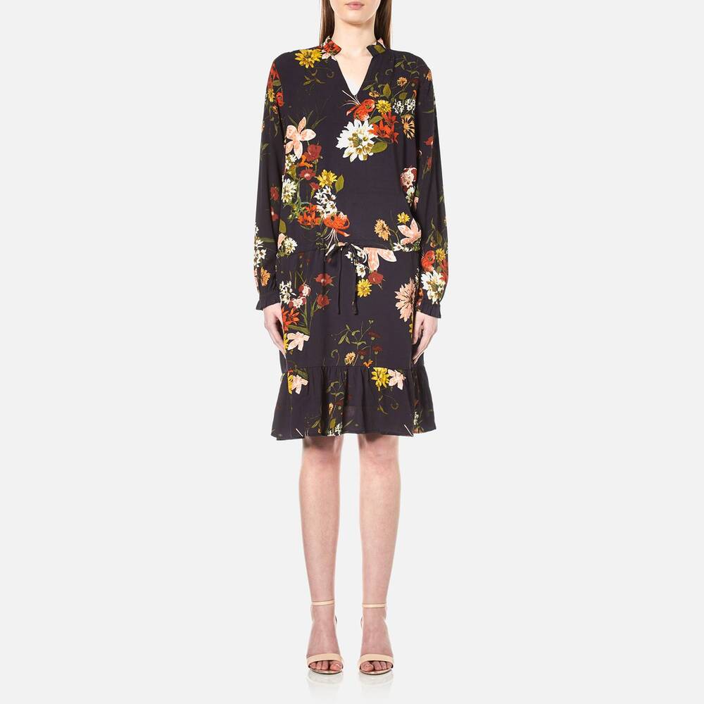 Gestuz Anthropologie Dress Cally Floral NWT Black Long Sleeve 10 Vneck Boho Prep